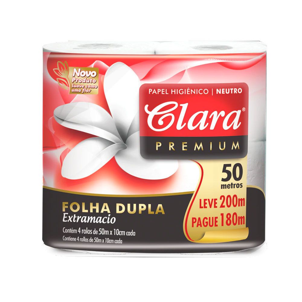Papel Higiénico Clara Doble Hoja Premium 50Mts X4
