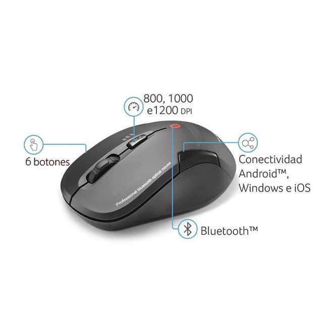 Mouse Inalámbrico Bluetooth Negro 1600 DPI Multilaser MO254
